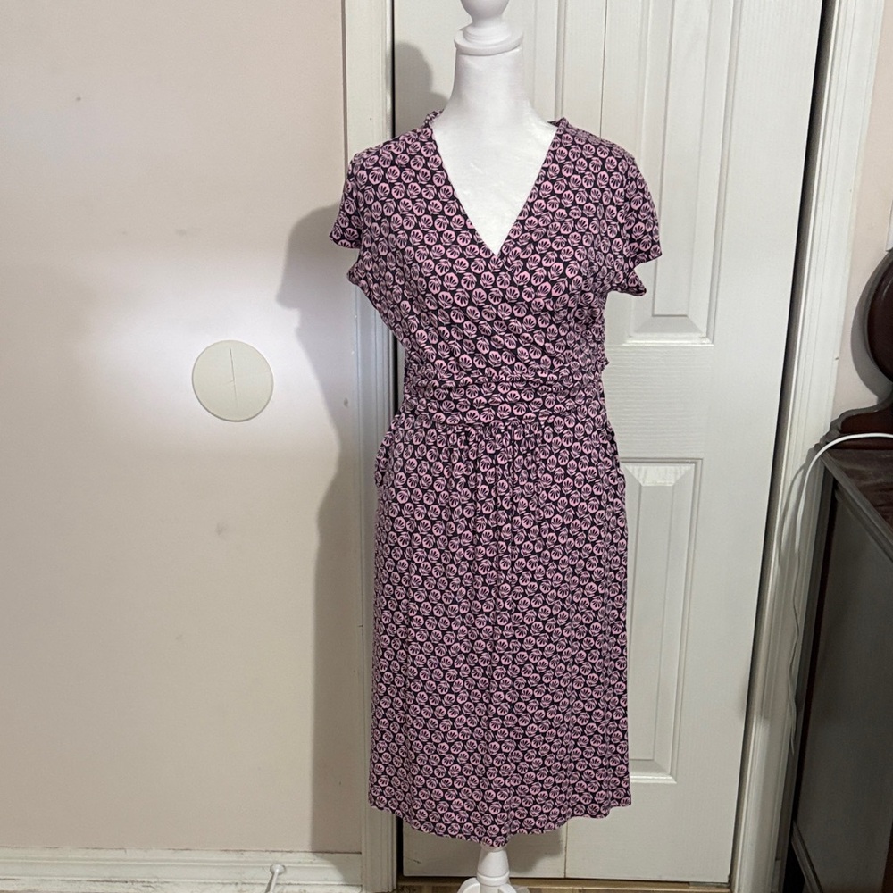 Boden Pink and Purple Patterned Midi Dress